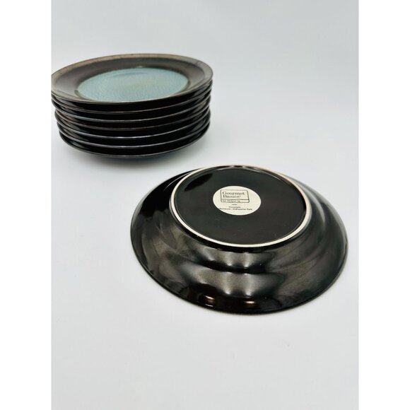 Mikasa Gourmet Basics Plates Jade 8.5" Set of 8 Stoneware Teal Brown Crackle - Picture 6 of 6